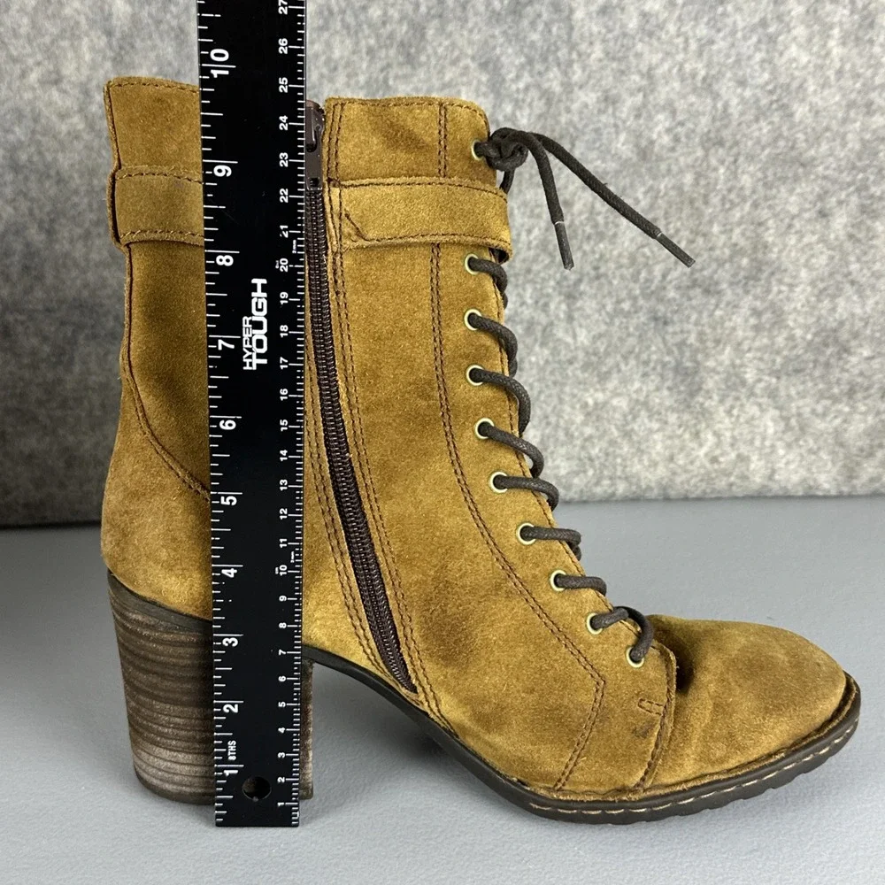 BORN Boots Women's 10 M Brown Cass Suede Block Heel Lace Up & Zip Buckle F34826